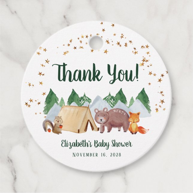 Woodland Animals Baby Shower Thank You Favour Tags (Front)