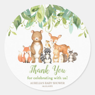 Woodland Animals Baby Shower Thank You Favours Classic Round Sticker