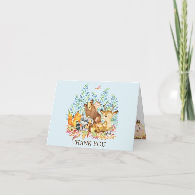 Woodland Animals Baby Shower Thank You Note (Front)