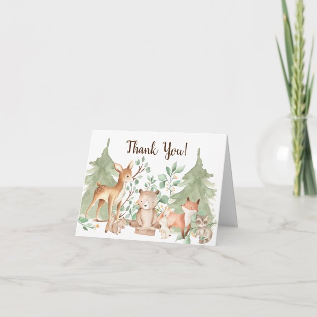 Woodland Animals Baby Shower Thank You Note (Front)
