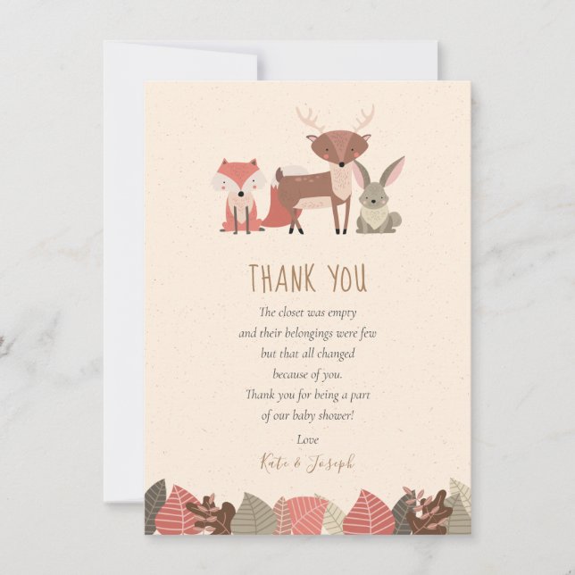 Woodland Animals Baby Shower Thank You Poem Card (Front)