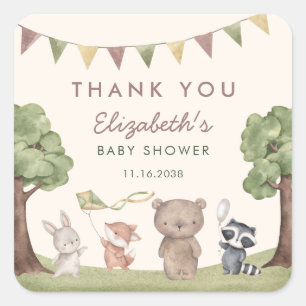 Woodland Animals Baby Shower Thank You Square Sticker
