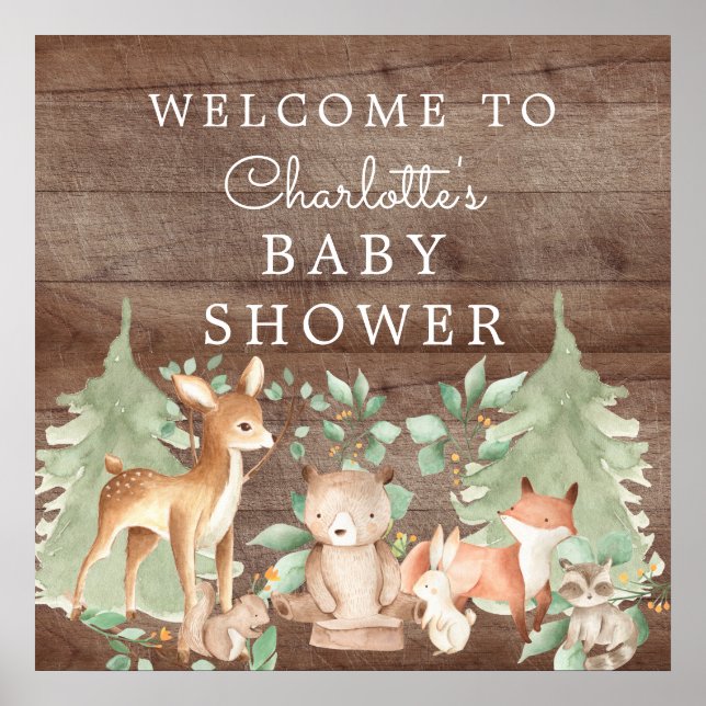 Woodland Animals Baby Shower Welcome Poster (Front)