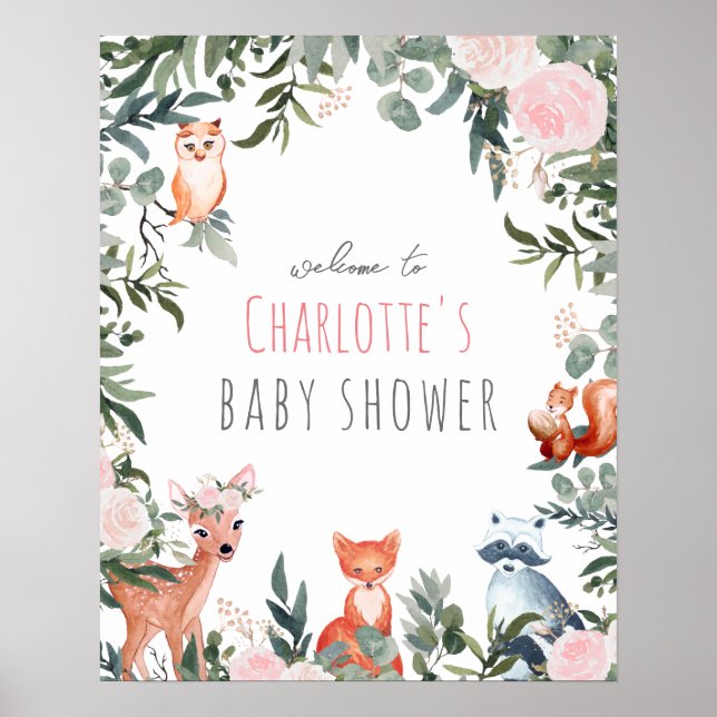 Woodland Animals Baby Shower Welcome Poster (Front)