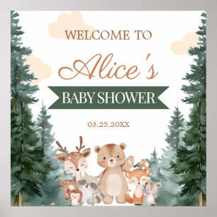 Woodland Animals Baby Shower Welcome Poster