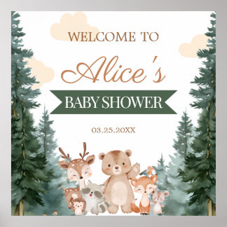 Woodland Animals Baby Shower Welcome Poster