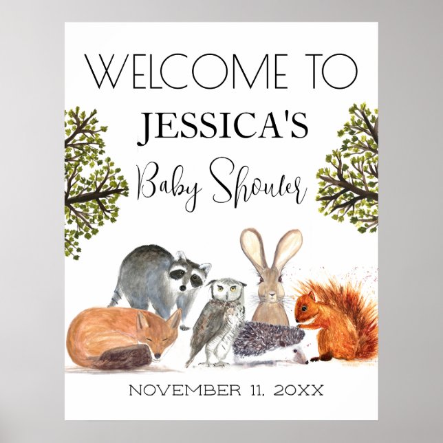 Woodland Animals Baby Shower Welcome Sign (Front)