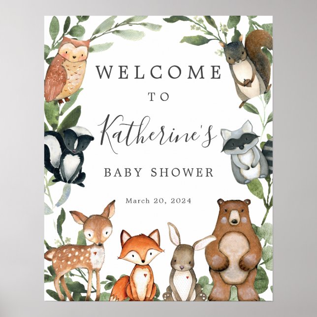 Woodland Animals Baby Shower Welcome Sign (Front)
