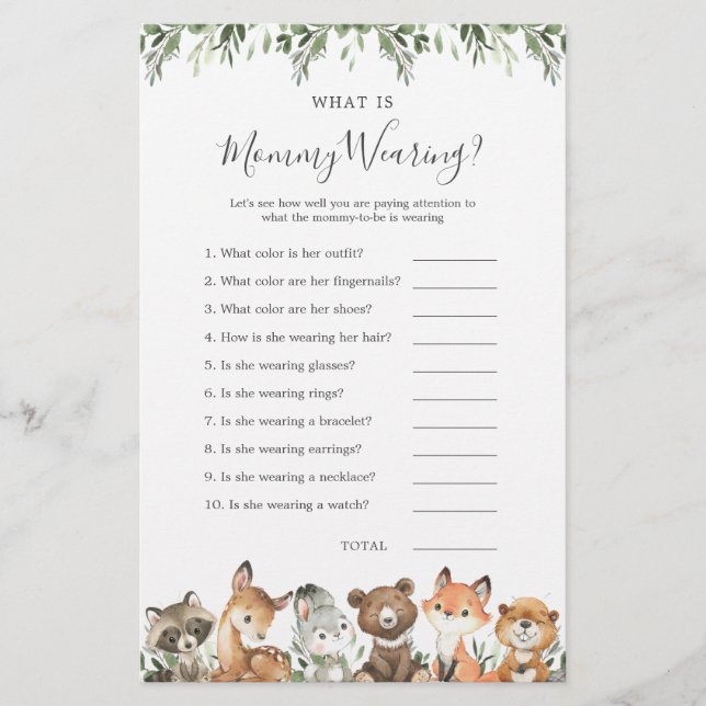 Woodland Animals Baby Shower What is Mummy Wearing (Front)