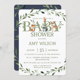 Woodland Animals Baby Shower Whimsical Greenery Invitation