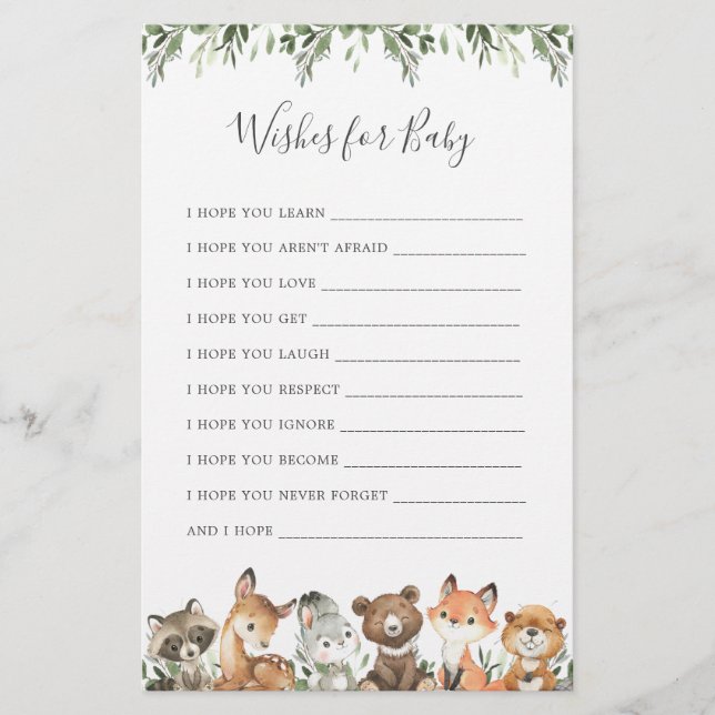 Woodland Animals Baby Shower Wishes For Baby (Front)