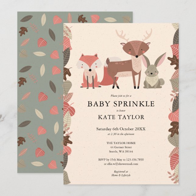 Woodland Animals Baby Sprinkle Shower Invitation (Front/Back)