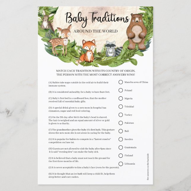 Woodland animals Baby Traditions around the world (Front)