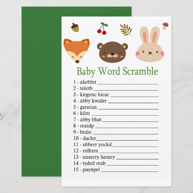 Woodland animals Baby word scramble game (Front/Back)