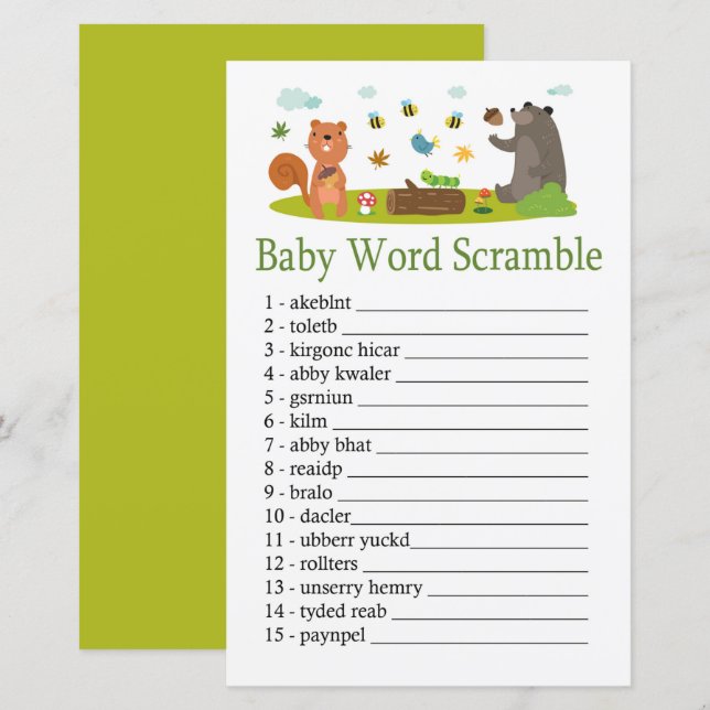 Woodland animals Baby word scramble game (Front/Back)