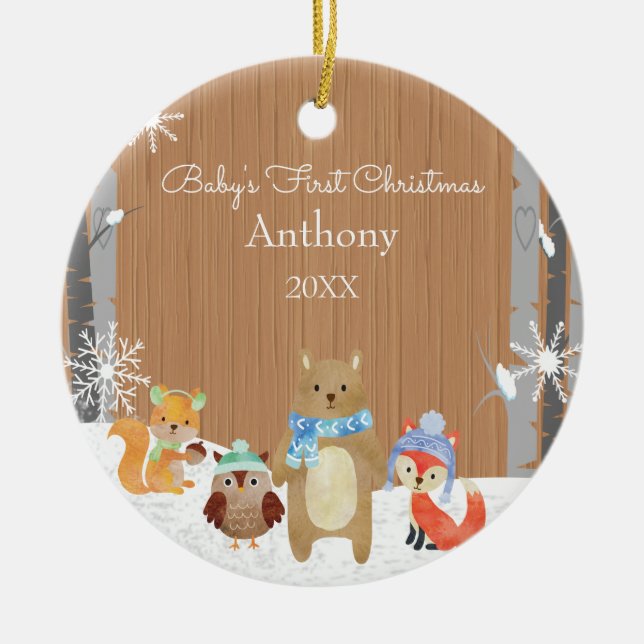 Woodland Animals Baby's First Christmas Ceramic Tree Decoration (Front)