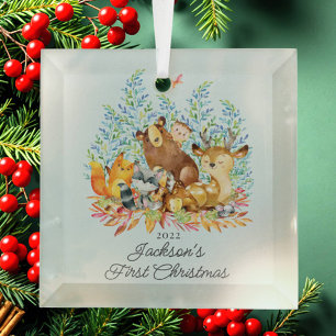 Woodland Animals Baby's First Christmas Glass Tree Decoration
