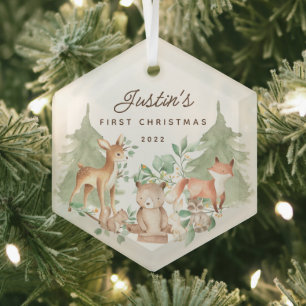 Woodland Animals Baby's First Christmas Glass Tree Decoration