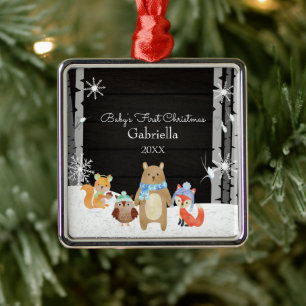 Woodland Animals Baby's First Christmas Metal Tree Decoration