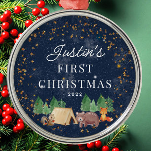Woodland Animals Baby's First Christmas Metal Tree Decoration