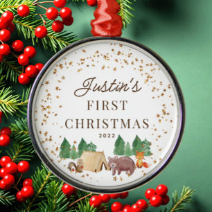 Woodland Animals Baby's First Christmas Metal Tree Decoration