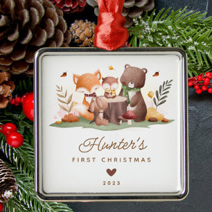 Woodland Animals Baby's First Christmas Metal Tree Decoration