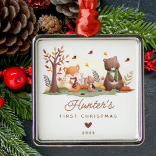 Woodland Animals Baby's First Christmas Metal Tree Decoration