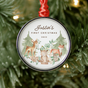 Woodland Animals Baby's First Christmas Metal Tree Decoration