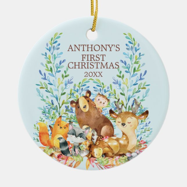 Woodland Animals Baby's First Christmas Ornament (Front)