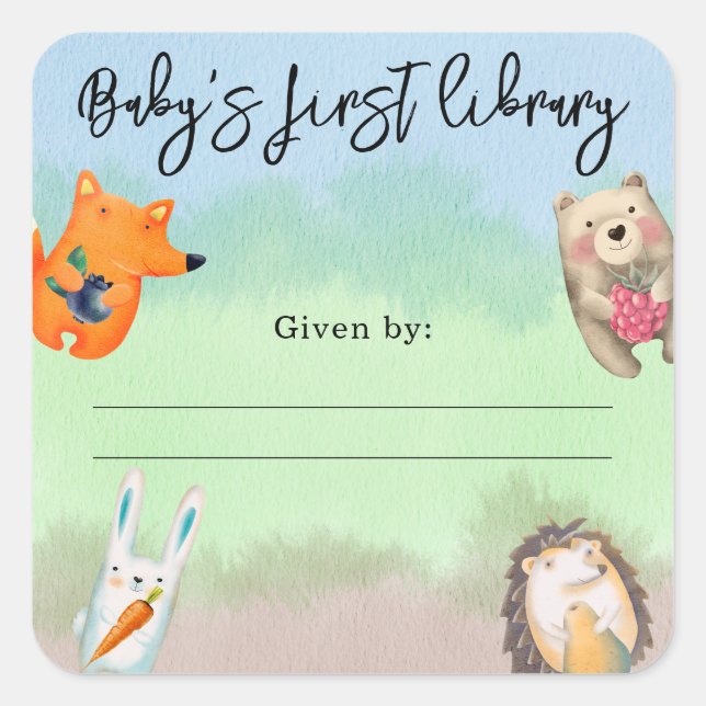 Woodland animals - baby's first library square sticker (Front)