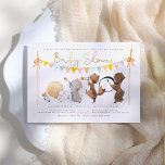 Woodland Animals Band Parade Cute Baby Shower Invitation<br><div class="desc">We're wild with excitement and happy to say a sweet little baby is on the way! This gender-neutral shower invitation features "baby shower" in faux gold script lettering over a marching band of woodland animals playing all different kinds of instruments, above them, there is boho bunting in shades of green,...</div>