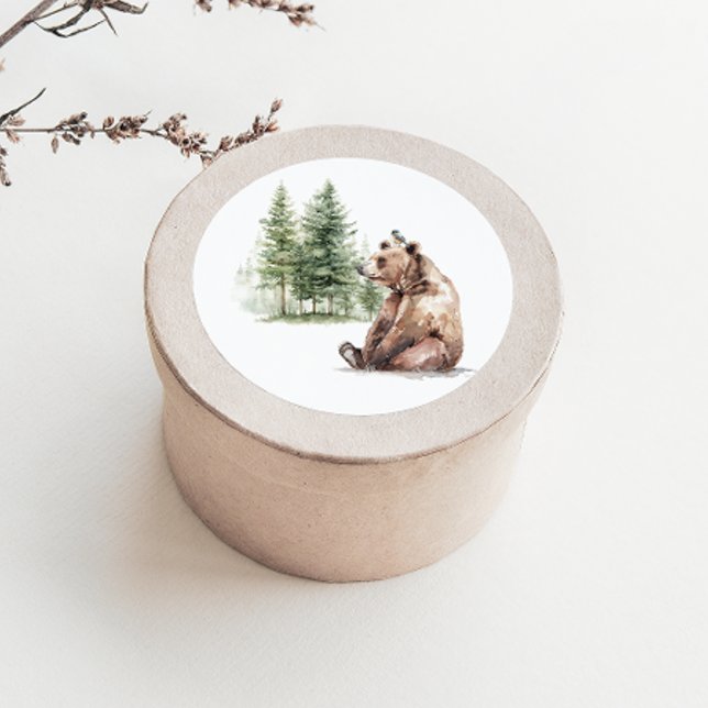 Woodland Animals | Bear And Bird Baby Shower Favou Classic Round Sticker (Creator Uploaded)
