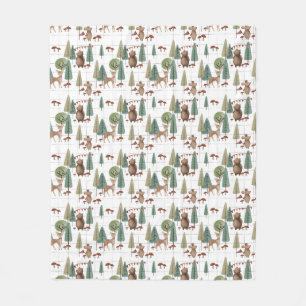 Woodland Animals Bear and Mouse Fleece Blanket