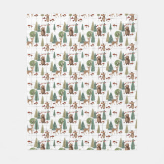 Woodland Animals Bear and Mouse Fleece Blanket