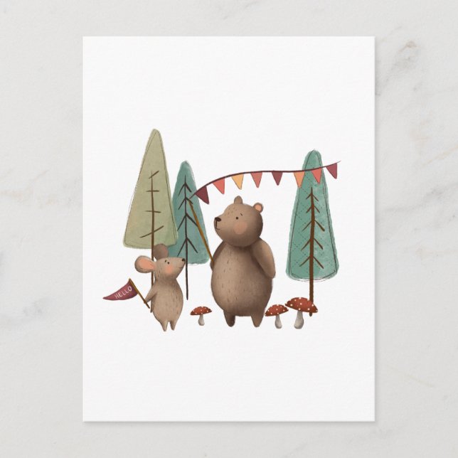 Woodland Animals Bear and Mouse Postcard (Front)