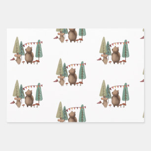 Woodland Animals Bear and Mouse Wrapping Paper Sheet
