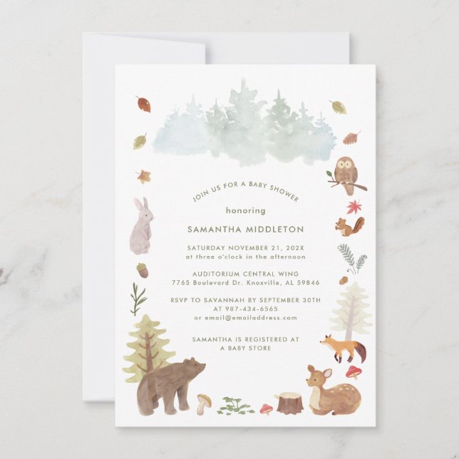 Woodland Animals Bear Baby Shower Invitation (Front)