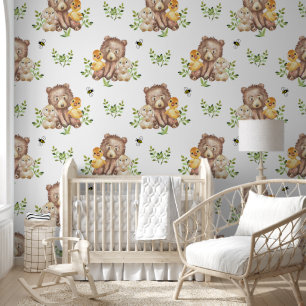 Woodland Animals Bear Duck Bunny Baby Nursery Wallpaper