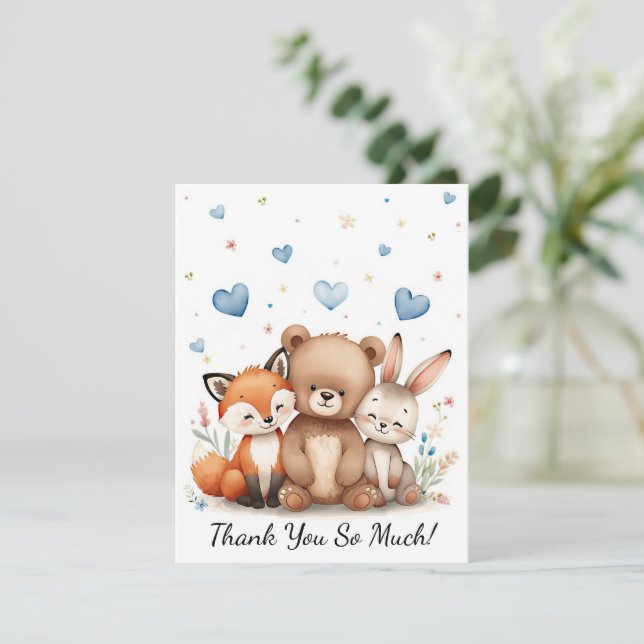 Woodland Animals Bear Fox Bunny Kids Pastel Blue Card (Standing Front)