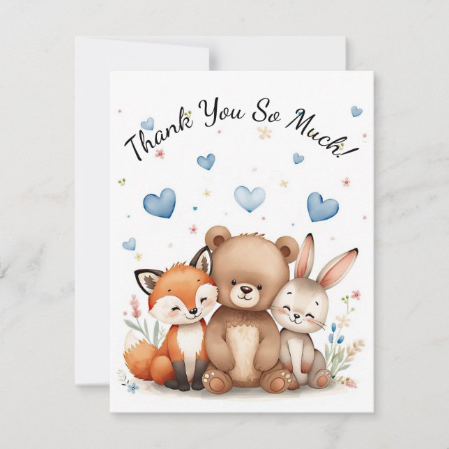 Woodland Animals Bear Fox Bunny Kids Pastel Blue Card (Front)