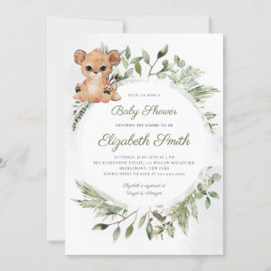 Woodland Animals Bear Greenery Baby Shower Invitat Invitation