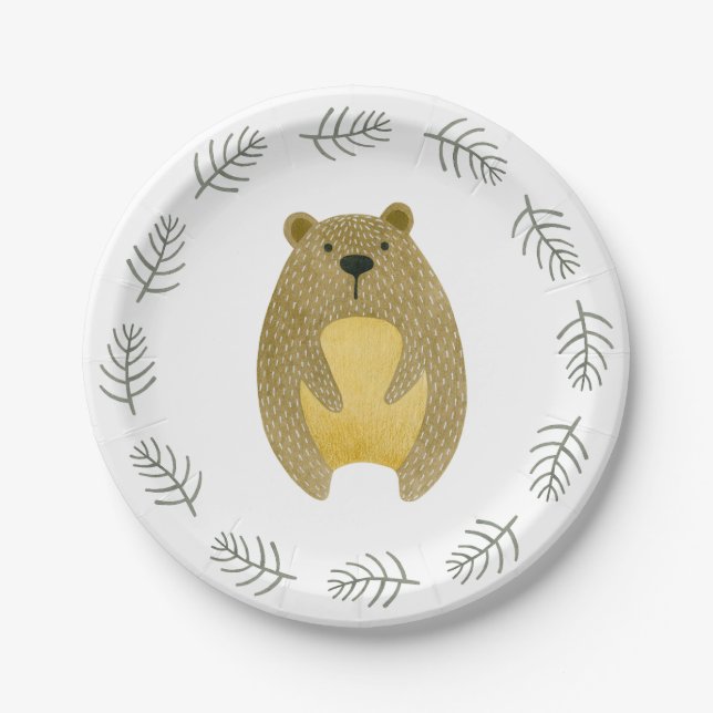 Woodland Animals Bear Paper Plates (Front)