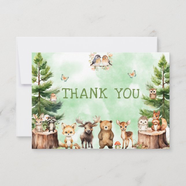 Woodland Animals berryflower Baby Shower Thank You (Front)