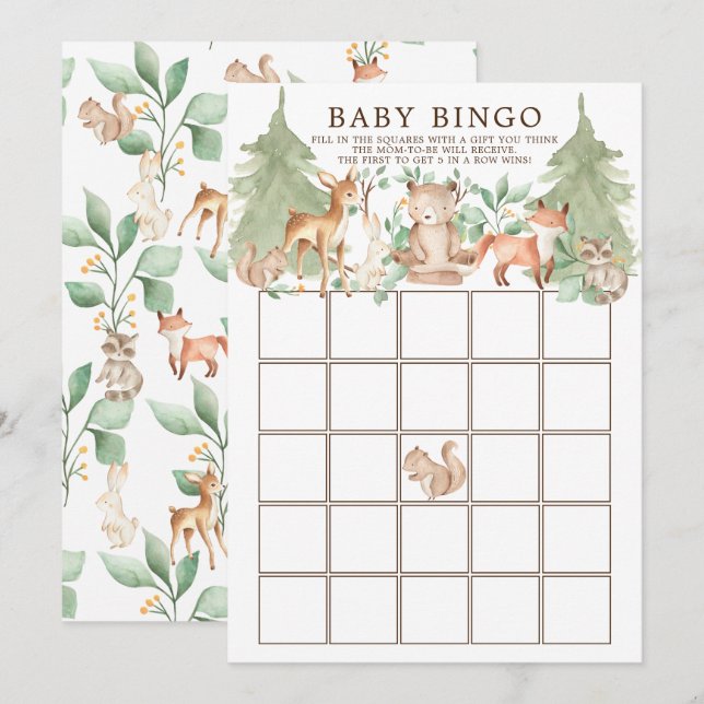 Woodland Animals BINGO Baby Shower Game Invitation (Front/Back)