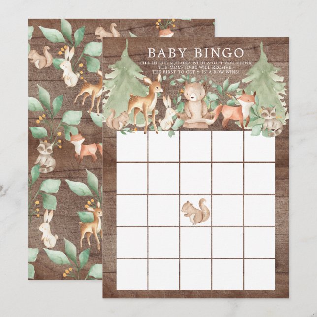 Woodland Animals BINGO Baby Shower Game Invitation (Front/Back)