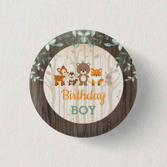 Woodland Animals Birthday Boy Party Favours 3 Cm Round Badge (Front)