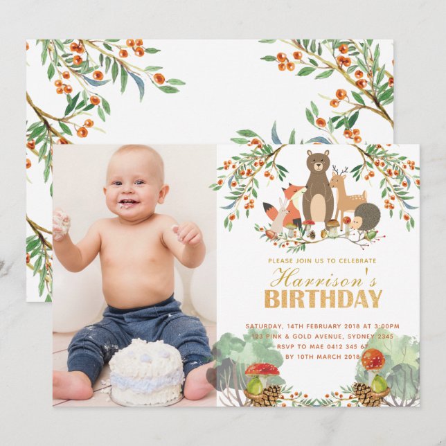 Woodland Animals Birthday Invitation (Front/Back)