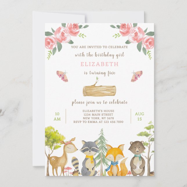 Woodland Animals Birthday Invitation (Front)