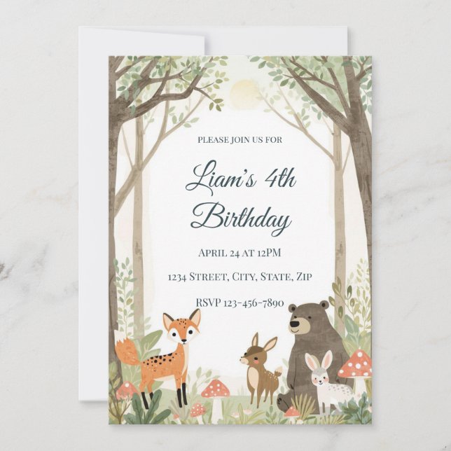 Woodland Animals Birthday Invitation - Forest (Front)