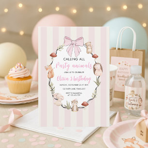 Woodland Animals Birthday Invitation   Rustic Pink